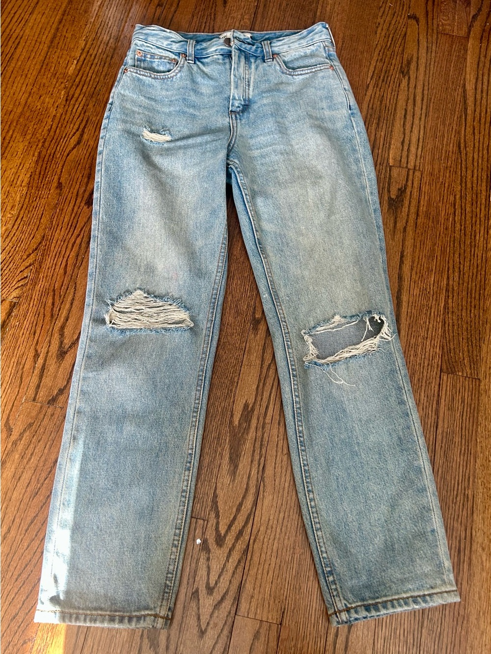 Free People Light Blue Distressed Straight Leg Jeans